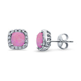 Bridal Engagement Earrings Cushion Lab Opal Simulated CZ 925 Sterling Silver