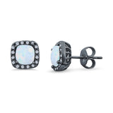 Bridal Engagement Earrings Cushion Lab Opal Simulated CZ 925 Sterling Silver