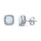 Bridal Engagement Earrings Cushion Lab Opal Simulated CZ 925 Sterling Silver