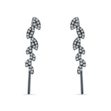 Marquise Leaf Style Fish Hook Threader Earrings Cubic Zirconia 925 Sterling Silver