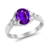 Solitaire Oval Three Stone Simulated Cubic Zirconia 925 Sterling Silver