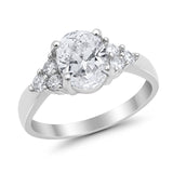 Solitaire Oval Three Stone Simulated Cubic Zirconia 925 Sterling Silver