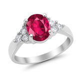 Solitaire Oval Three Stone Simulated Cubic Zirconia 925 Sterling Silver