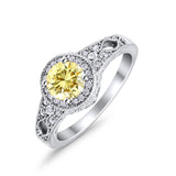 Solitaire Halo Wedding Ring Round Simulated Cubic Zirconia 925 Sterling Silver