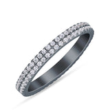 Full Eternity Stackable Double Row Band Round Cubic Zirconia 925 Sterling Silver
