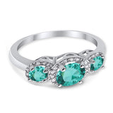 3 Stone Halo Wedding Ring Simulated Cubic Zirconia 925 Sterling Silver