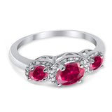 3 Stone Halo Wedding Ring Simulated Cubic Zirconia 925 Sterling Silver