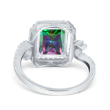 Halo Radiant Cut Wedding Engagement Ring Round Simulated Cubic Zirconia 925 Sterling Silver