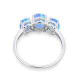 3-Stone Oval Created Opal Fashion Ring 925 Sterling Silver