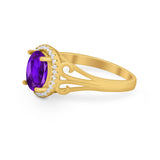 Halo Filigree Oval Wedding Ring Round Simulated Cubic Zirconia 925 Sterling Silver