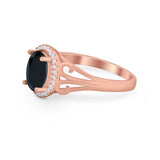 Halo Filigree Oval Wedding Ring Round Simulated Cubic Zirconia 925 Sterling Silver