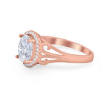 Halo Filigree Oval Wedding Ring Round Simulated Cubic Zirconia 925 Sterling Silver