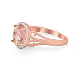 Halo Filigree Oval Wedding Ring Round Simulated Cubic Zirconia 925 Sterling Silver