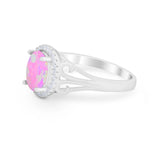 Halo Filigree Oval Wedding Ring Round Simulated Cubic Zirconia 925 Sterling Silver