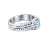 3Piece Wedding Ring Band Round Simulated Cubic Zirconia 925 Sterling Silver