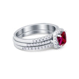 3Piece Wedding Ring Band Round Simulated Cubic Zirconia 925 Sterling Silver