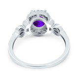 Oval Engagement Ring Halo Simulated Cubic Zirconia 925 Sterling Silver