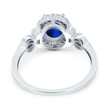 Oval Engagement Ring Halo Simulated Cubic Zirconia 925 Sterling Silver