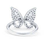 Butterfly Ring Wedding Band Simulated Cubic Zirconia 925 Sterling Silver (15mm)