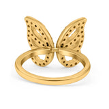Butterfly Ring Wedding Band Simulated Cubic Zirconia 925 Sterling Silver (15mm)