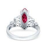 Marquise Art Deco Wedding Engagement Bridal Ring Round Simulated Cubic Zirconia 925 Sterling Silver