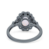 Halo Art Deco Wedding Engagement Ring Lab Created White Opal Round Simulated Cubic Zirconia 925 Sterling Silver