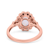 Halo Art Deco Wedding Engagement Ring Lab Created White Opal Round Simulated Cubic Zirconia 925 Sterling Silver