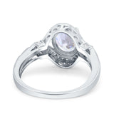Oval Art Deco Wedding Engagement Bridal Ring Accent Vintage Round Simulated Cubic Zirconia 925 Sterling Silver