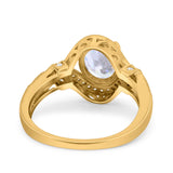 Oval Art Deco Wedding Engagement Bridal Ring Accent Vintage Round Simulated Cubic Zirconia 925 Sterling Silver