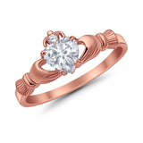 Heart Shape Simulated Cubic Zirconia Claddagh Wedding Ring 925 Sterling Silver