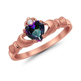 Heart Shape Simulated Cubic Zirconia Claddagh Wedding Ring 925 Sterling Silver