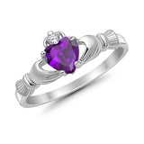 Heart Shape Simulated Cubic Zirconia Claddagh Wedding Ring 925 Sterling Silver