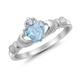 Heart Shape Simulated Cubic Zirconia Claddagh Wedding Ring 925 Sterling Silver