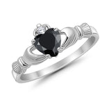 Heart Shape Simulated Cubic Zirconia Claddagh Wedding Ring 925 Sterling Silver
