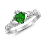 Heart Shape Simulated Cubic Zirconia Claddagh Wedding Ring 925 Sterling Silver