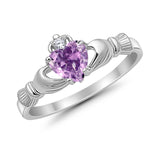 Heart Shape Simulated Cubic Zirconia Claddagh Wedding Ring 925 Sterling Silver