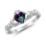Heart Shape Simulated Cubic Zirconia Claddagh Wedding Ring 925 Sterling Silver