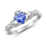 Heart Shape Simulated Cubic Zirconia Claddagh Wedding Ring 925 Sterling Silver