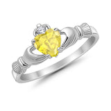 Heart Shape Simulated Cubic Zirconia Claddagh Wedding Ring 925 Sterling Silver