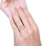 Halo Wedding Piece Bridal Ring Oval Simulated Cubic Zirconia Sterling Silver