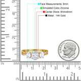 14K Gold Oval Three Stone Cubic Zirconia Engagement Ring