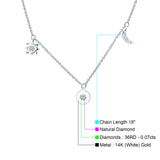 Dangling Moon Star Heart Diamond Necklace 14K Gold 0.07ct