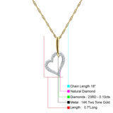 Diamond Heart Pendant Necklace 14K Two Tone Gold 0.10ct