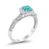 Halo Art Deco Wedding Ring Simulated Cubic Zirconia 925 Sterling Silver