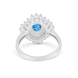 Vintage Oval Wedding Bridal Ring Round Simulated Cubic Zirconia 925 Sterling Silver