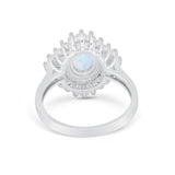 Vintage Oval Wedding Bridal Ring Round Simulated Cubic Zirconia 925 Sterling Silver