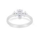 Three Stone Wedding Ring Pear Round Simulated Cubic Zirconia 925 Sterling Silver