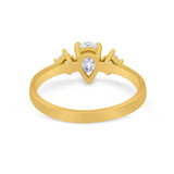 Three Stone Wedding Ring Pear Round Simulated Cubic Zirconia 925 Sterling Silver
