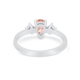 Three Stone Wedding Ring Pear Round Simulated Cubic Zirconia 925 Sterling Silver