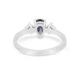 Three Stone Wedding Ring Pear Round Simulated Cubic Zirconia 925 Sterling Silver
